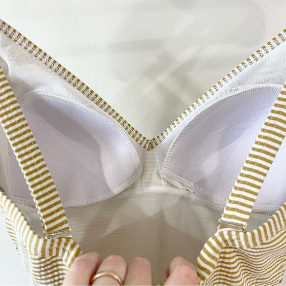 Sunseeker Striped Off White and Mustard Yellow One-Piece Swimsuit Size 6 - Picture 8 of 12